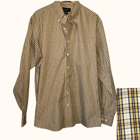 Eddie Bauer Men’s Yellow and White Plaid Button Down Long Sleeved Shirt Size XLT - Picture 1 of 5